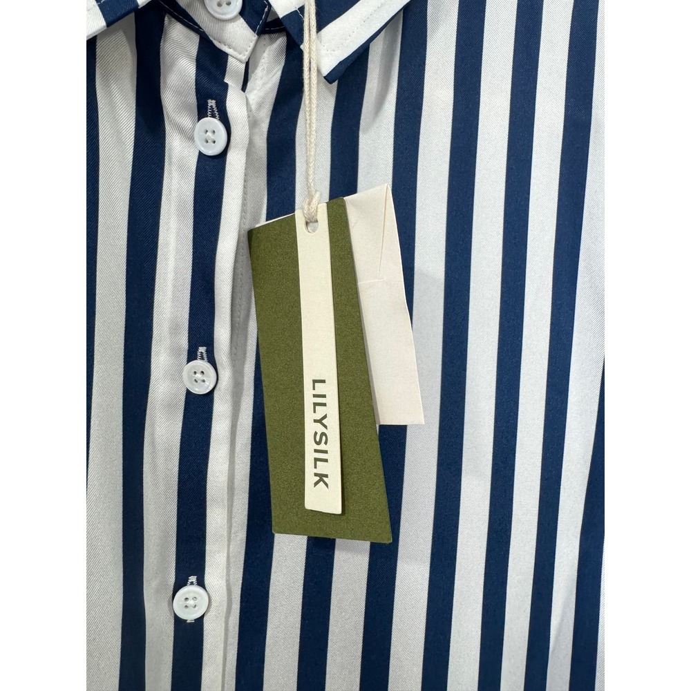 NWT LILYSILK Women Classic Striped 100% Mulberry Silk Button Down Shirt Small - Picture 5 of 8